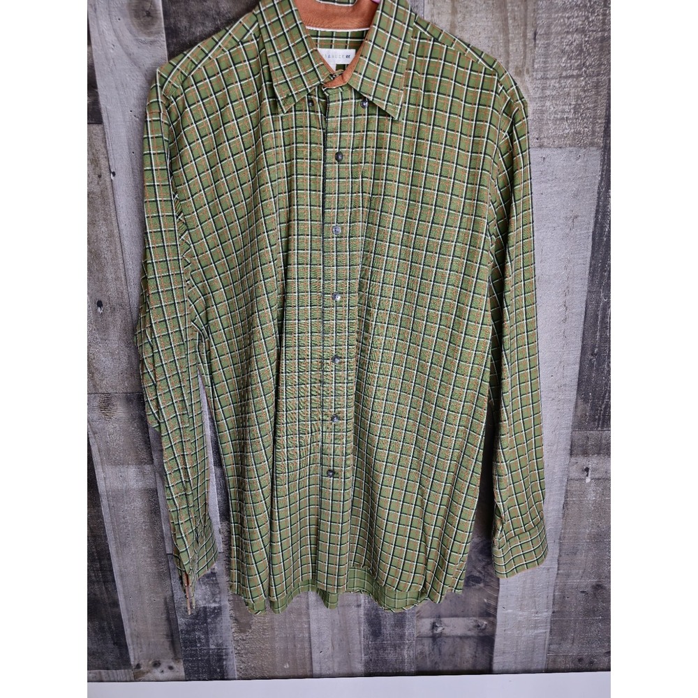 Cutter and Buck LS Collared Button Front Mens Shirt Green/Black/Brick Size L
